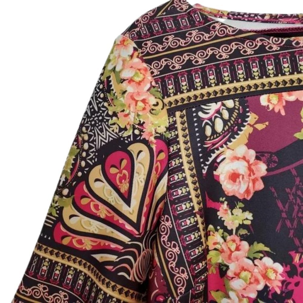 ECI Pink Paisley Printed Scuba Fitted Midi Dress Size Medium Like New - Picture 3 of 5